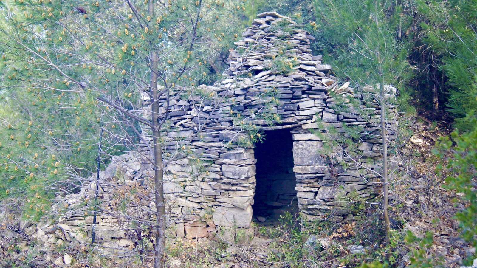 Capitelle en pierres sèches restaurée, sur les coteaux du Montrodier