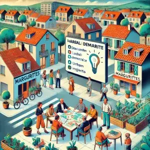 DALL·E 2024-10-22 21.56.42 - A variant of an illustration depicting local democracy and citizen engagement in the village of Marguerittes, France. The image shows a digital platfo
